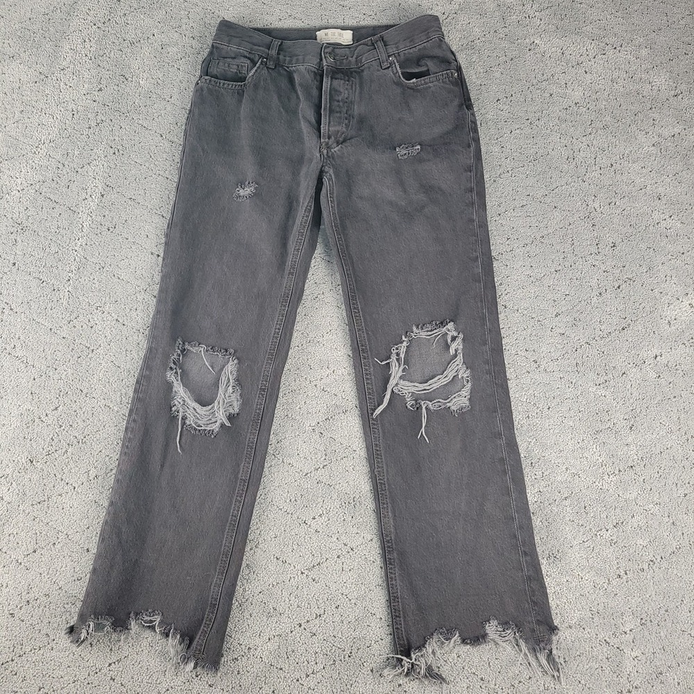 We The Free Jeans Womens 24 Black Button Fly Straight Leg Distressed Raw Hem